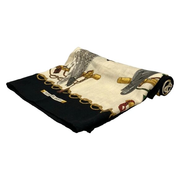 Auth HERMES Carre 90 - Beige Black Multi Cashmere Silk Scarf - Picture 3 of 9